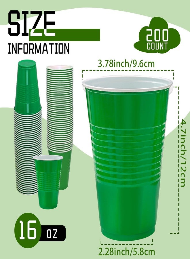 BONSINY 200 Count Green Plastic Cups - Green Disposable Cups for Party Birthday Picnics St Patricks Day (16 oz) - Image 2